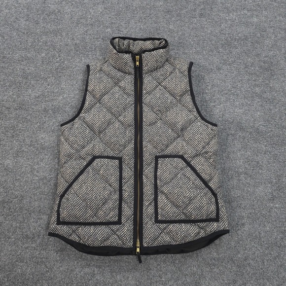 J.CREW Jackets & Blazers - J Crew Vest Womens Small Gray Herringbone Down Puffer Quilted‎ Zip Pockets
